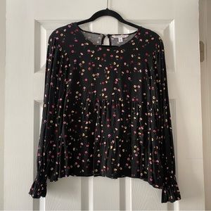 Pop sugar blouse size medium black with red pink and yellow flowers